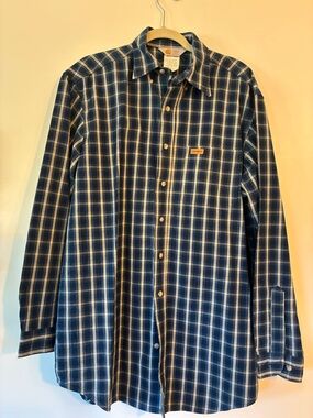 Carhartt Men's Blue and White Plaid Button-Down Work Shirt